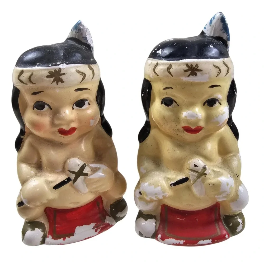 Vintage Japan Ceramic Salt and Pepper Shakers Set with Totem Pole Base Multi
